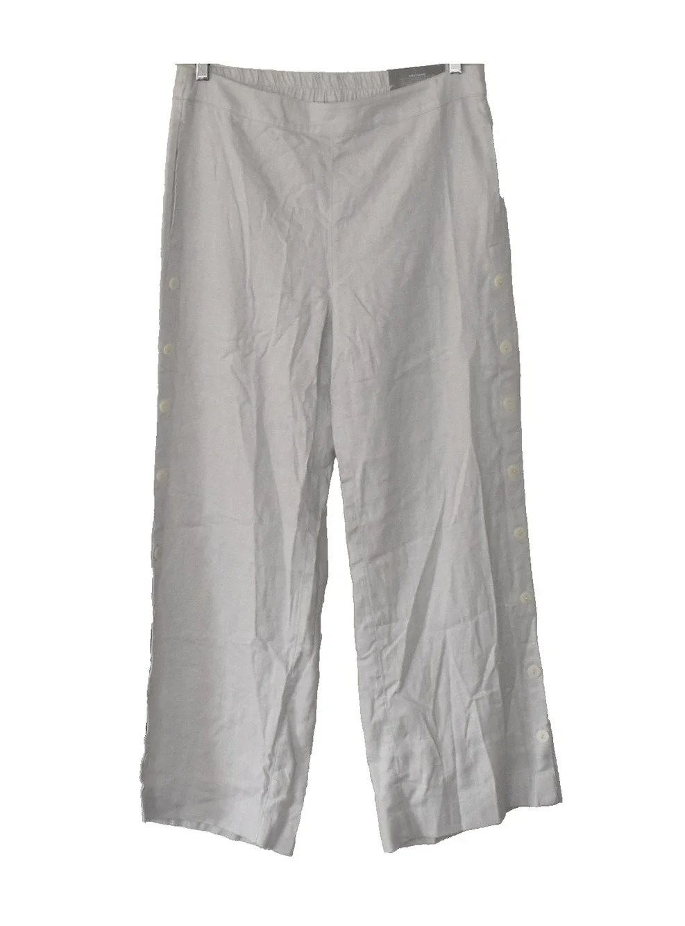 A6 NWT SOFT SURROUNDINGS Lt Gray Linen Blend Button Detail Wide Leg Pants Size M